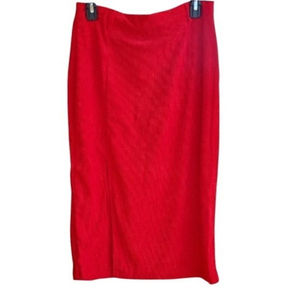 Halara Corduroy Midi Skirt Women Size M Red Excellent Side Slit Casual Teacher